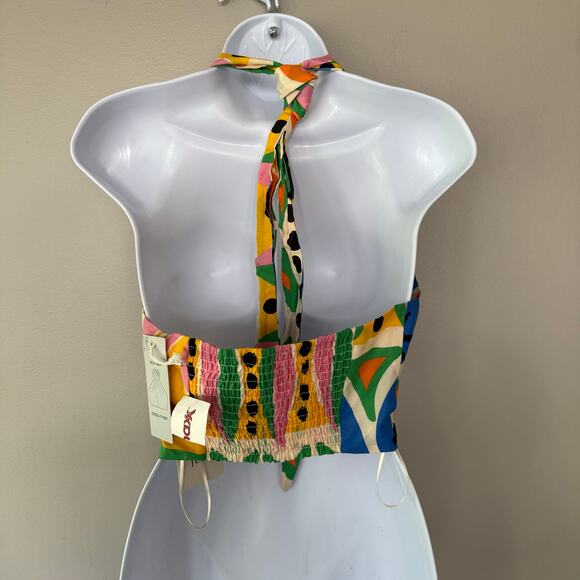 Joie NWT XS Cotton Halter Crop Top Colorful Fruit Abstract Print Smocked Preppy - Picture 4 of 15